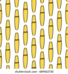 Seamless pattern of yellow mascara on a white background. Hand drawing. Vector illustration in cartoon style.