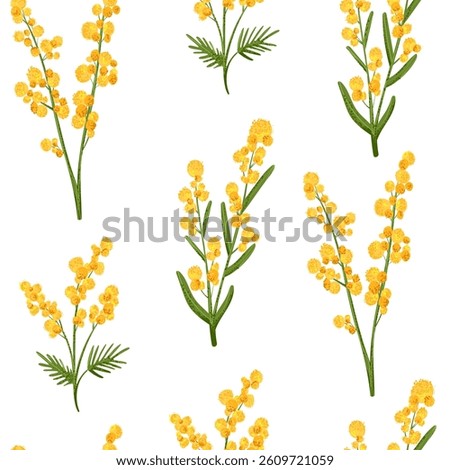 Seamless pattern of yellow mimosa flower with grainy noise texture