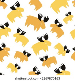 Seamless pattern with yellow mooses, elks. Illustrations in a modern style for prints, clothing, packaging and postcards.