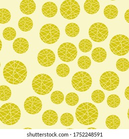 Seamless pattern with yellow mosaic circles. Abstract beige background with geometric elements. Design for wrappers, fabrics, packaging. Vector illustration