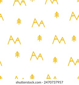 Seamless pattern with yellow mountains and trees