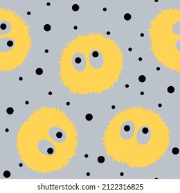 
Seamless pattern. Yellow multi-colored fluffy. cartoon pattern for baby products