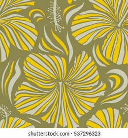 Seamless pattern with yellow and neutral flowers. Vector illustration. Vector illustration of yellow and neutral hibiscus flowers.