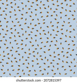 Seamless pattern with yellow oak leaves acorns on sky blue background. Autumn concept. For surface design and other design projects