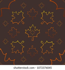 Seamless pattern with yellow and orange autumn leaves on brown background