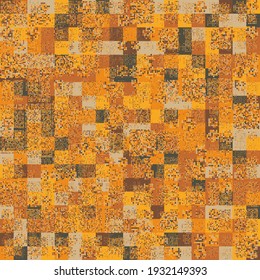 Patrón sin foco. Amarillo, naranja, marrón beige, gris. Patrón controlado con puntos multicolor en la parte superior.