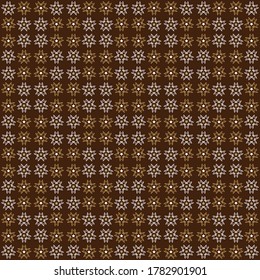 Seamless pattern with yellow and orange like star shapes and brown background.
