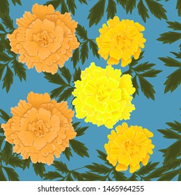 Seamless pattern with yellow and orange marigolds. Vector graphics.