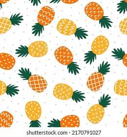 Seamless pattern with yellow and orange pineapples.