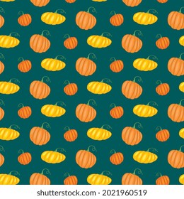 Seamless pattern with yellow and orange pumpkins