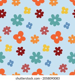 Patrón sin foco, flor roja naranja amarilla, ilustración vectorial de diseño infantil simple