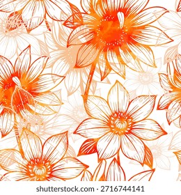 Padrão contínuo com flores amarelas laranja aquarela . Mão desenhada. Não AI, ilustração vetorial.