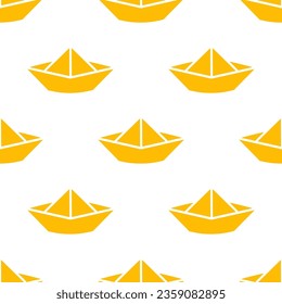 Seamless pattern with yellow origami boat