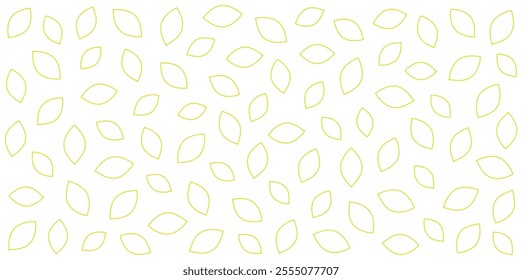 Seamless pattern of yellow outline leaves on white or transparent background. Minimalistic nature-inspired design for wallpaper or fabric