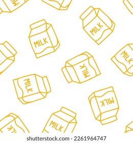 Seamless pattern with yellow outline milk box