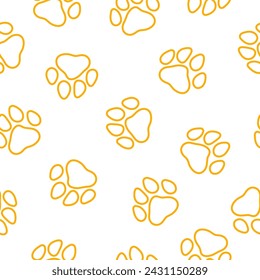 Seamless pattern with yellow outline paws