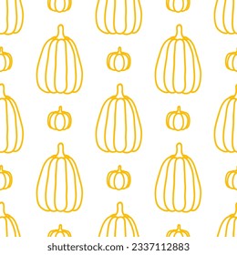 Seamless pattern with yellow outline pumpkin