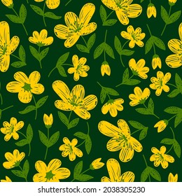 Seamless pattern with yellow painted colors on a green background in a vector