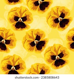 A seamless pattern of Yellow pansy flowers. vector illustration.