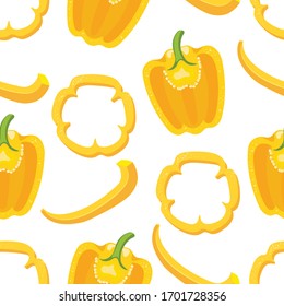 Seamless pattern yellow paprika. The set of whole Bulgarian pepper.