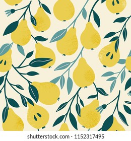 Seamless pattern with yellow pear. Fruit background. Vector print for fabric and wallpaper.