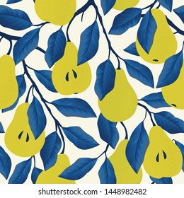 Seamless pattern with yellow pear. Fruit background. Vector print for fabric and wallpaper.