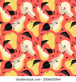 Seamless pattern with yellow pear. Fruit background. Vector print for fabric and wallpaper