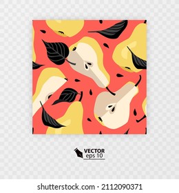 Seamless pattern with yellow pear. Fruit background, print for fabric and wallpaper