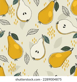 Seamless pattern with yellow 
pear. Fruit background. Vector print for fabric and wallpaper.