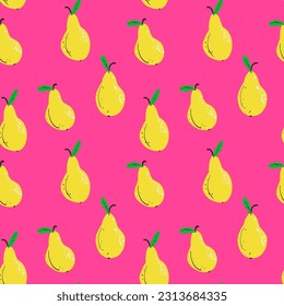 Seamless pattern of yellow pear fruit. Vector print for printing on fabric, wallpaper, and paper, textile
