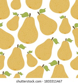 Patrón sin foco de frutos de pera amarilla aislados en fondo blanco. Ilustración dibujada a mano. Es bueno para enfermeras textiles, tela, tela, niños, papel envolvente, tarjetas, etc.