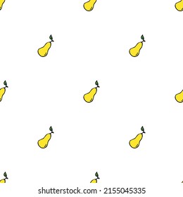 Seamless pattern with yellow pear icons. Colored pear background. Doodle vector illustration with fruits