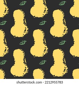 Seamless pattern with yellow pear icons. Colored pear background. Doodle vector illustration with fruits