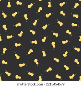 Seamless pattern with yellow pear icons. Colored pear background. Doodle vector illustration with fruits