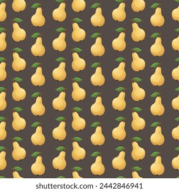 Seamless pattern with yellow pears in flat style on a dark background. Wallpaper for the kitchen, prints for kitchen towels and tablecloths