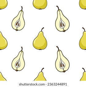 Patrón sin foco con peras amarillas sobre fondo blanco. Ilustración del vector