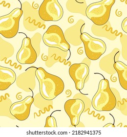 Seamless pattern of yellow pears. Seamless pattern for textiles, wallpaper, wrapping paper, backgrounds and decorations for the kitchen.