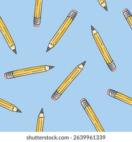 Seamless pattern with yellow pencils. Back to school vector cartoon illustration