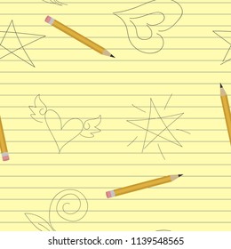seamless pattern with yellow pencils on paper notepad