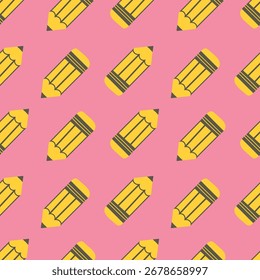 Modelo inconsútil con los lápices amarillos en un fondo rosado. Patrón inconsútil para los textiles, empaquetado, fondos