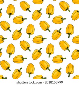 Seamless pattern with yellow peppers on white background. Vector image.