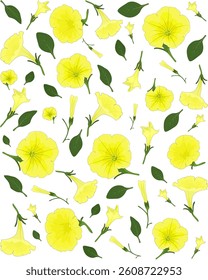 Seamless pattern of yellow petunias. Design for ad, banner and fabric.