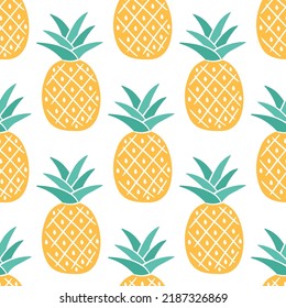 Seamless pattern with yellow pineapples