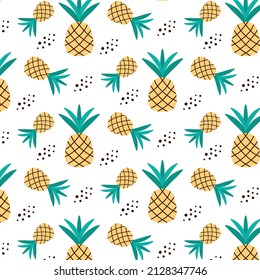 Seamless pattern with yellow pineapples. Pattern with ripe pineapples. Vector pattern in doodle style.