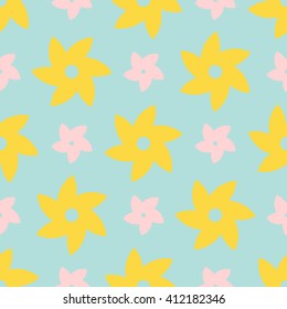 Seamless pattern with yellow and pink flowers. Vector texture.