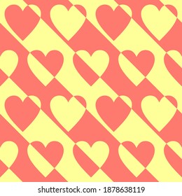 Seamless pattern with yellow and pink hearts. Vector image.