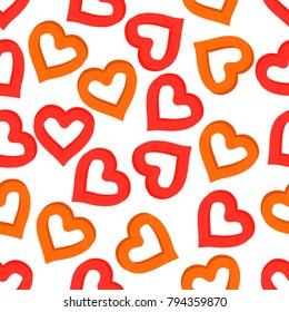 Seamless pattern of yellow and pink hearts
