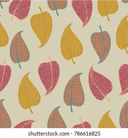 Seamless pattern with yellow, pink and orange leaves vector illustration