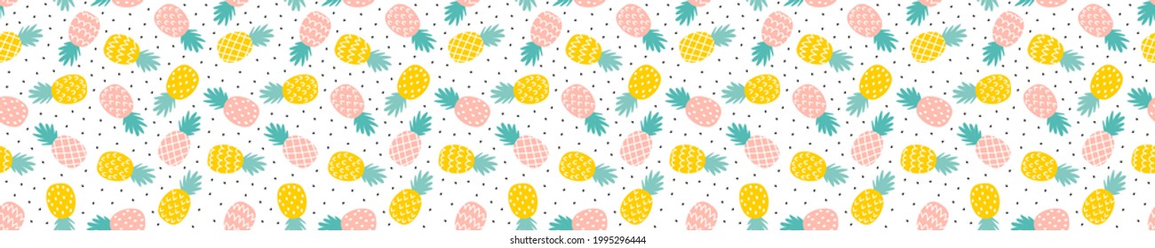 Seamless pattern with yellow and pink pineapples