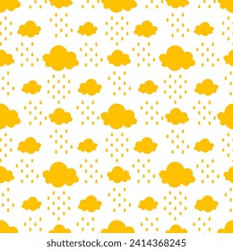 Seamless pattern with yellow rainy clouds